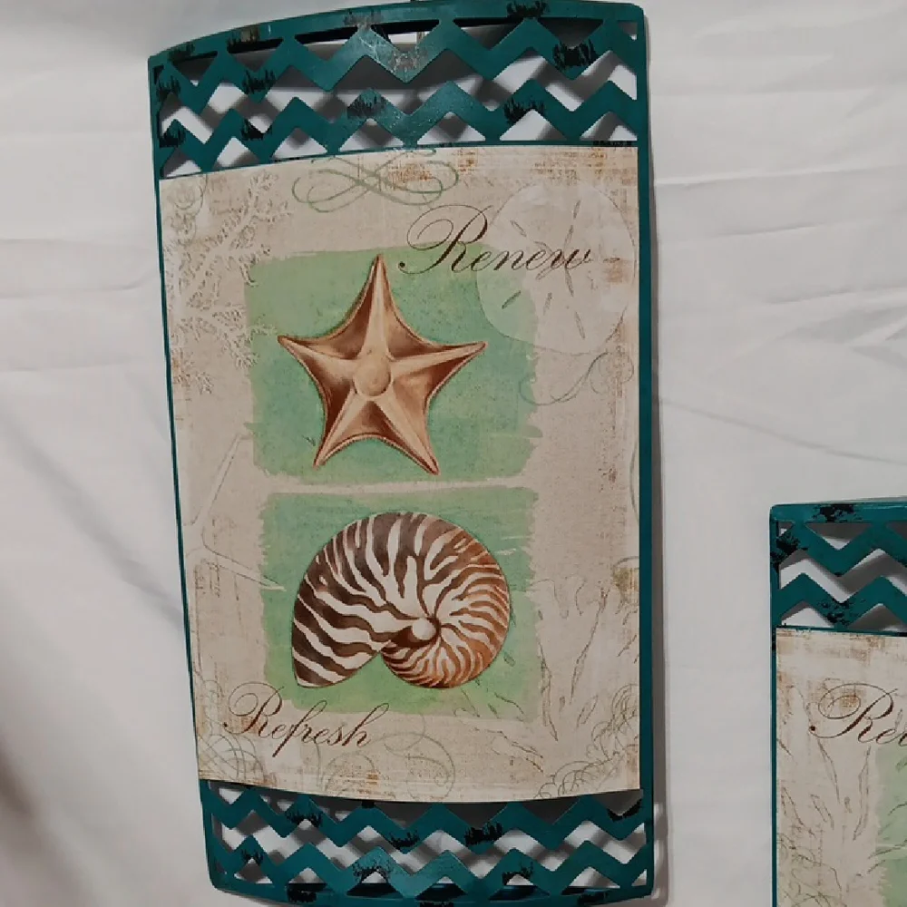 Teal and Beige Seashell Wall Art Pair